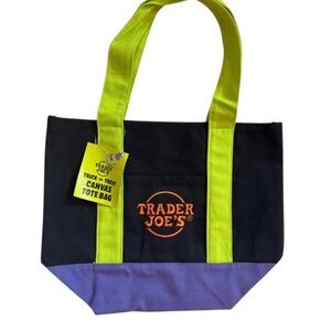 Trader Joe's Black and Purple Canvas Tote Bag